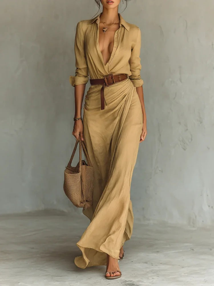 Robe Longue Chemise Ceinturée – Élégance Intemporelle