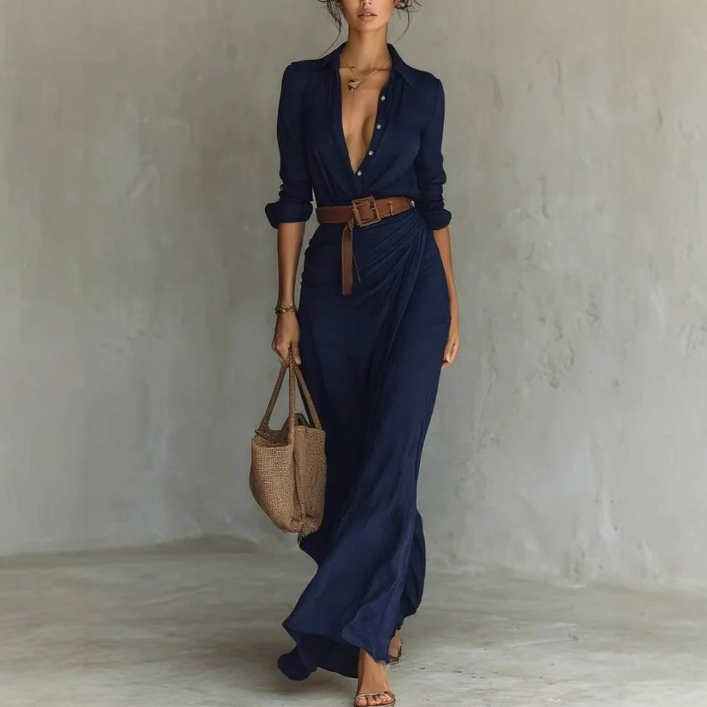 Robe Longue Chemise Ceinturée – Élégance Intemporelle