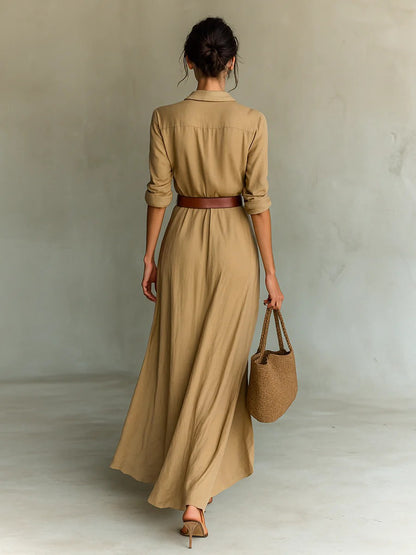 Robe Longue Chemise Ceinturée – Élégance Intemporelle