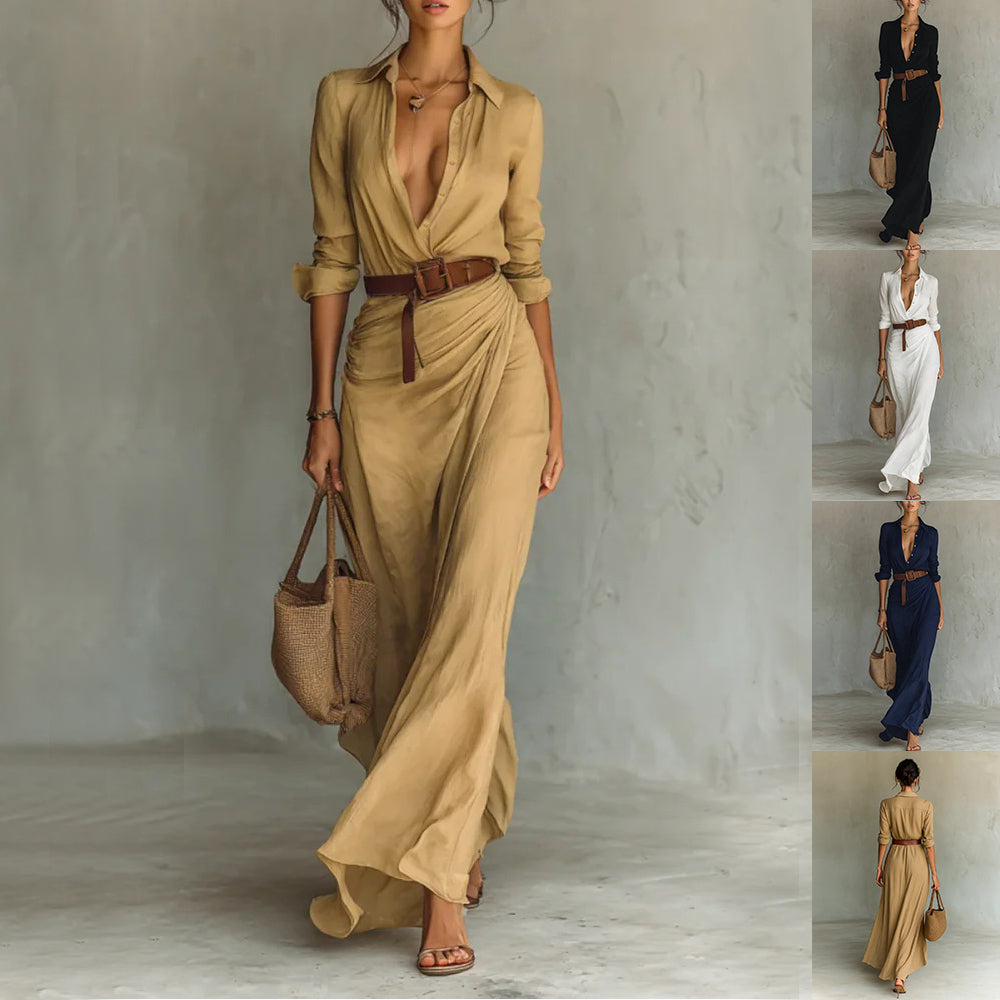 Robe Longue Chemise Ceinturée – Élégance Intemporelle