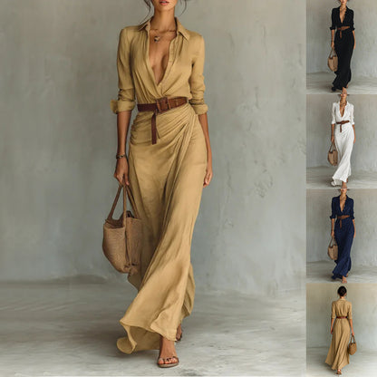 Robe Longue Chemise Ceinturée – Élégance Intemporelle
