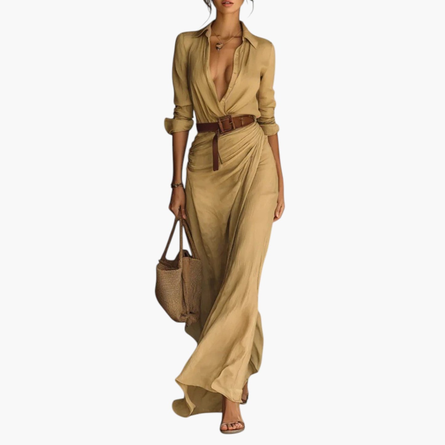 Robe Longue Chemise Ceinturée – Élégance Intemporelle