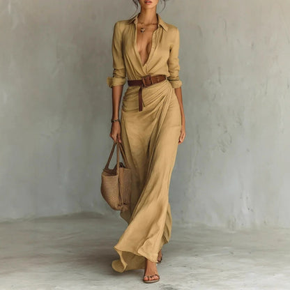 Robe Longue Chemise Ceinturée – Élégance Intemporelle